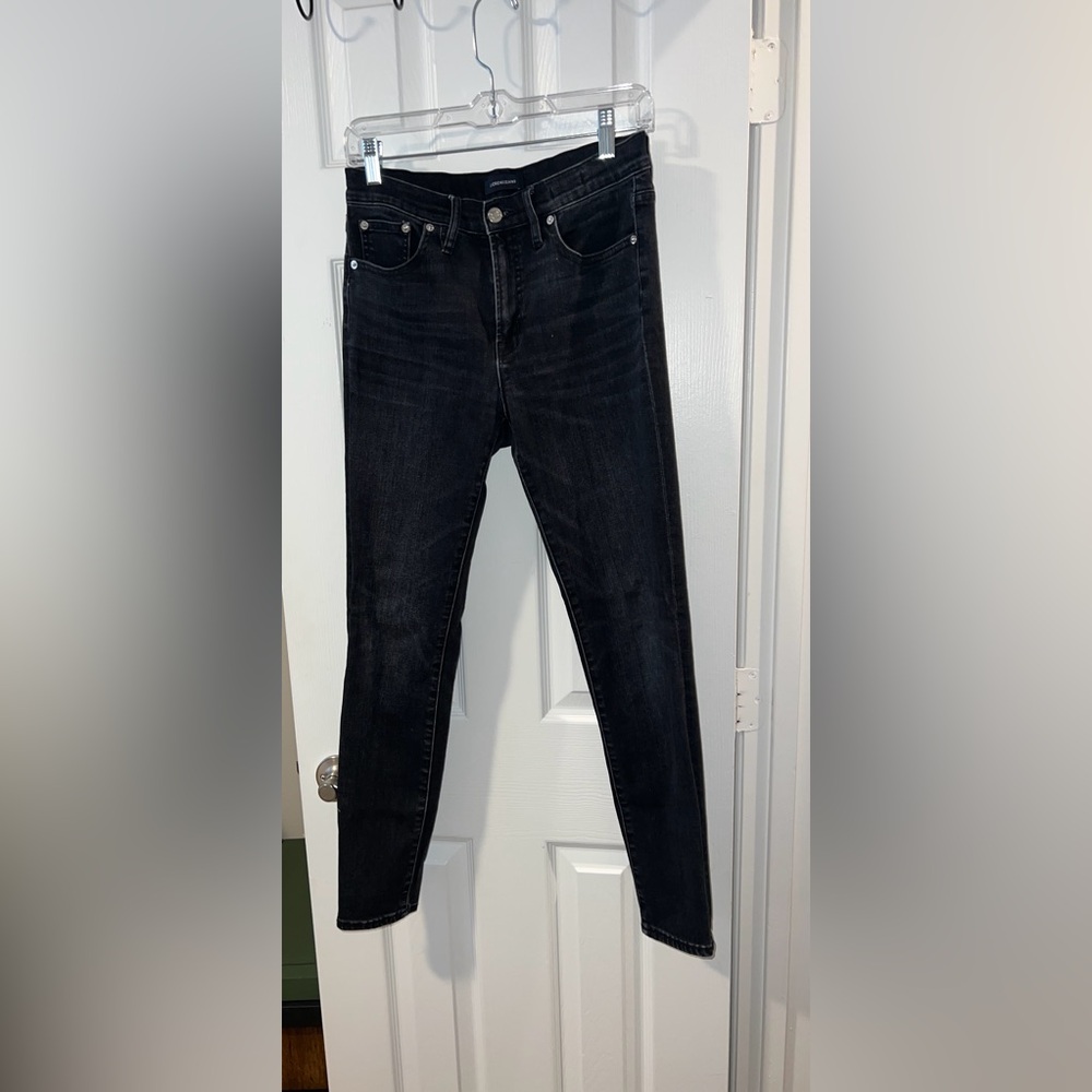 9” toothpick high rise Jcrew black faded jeans